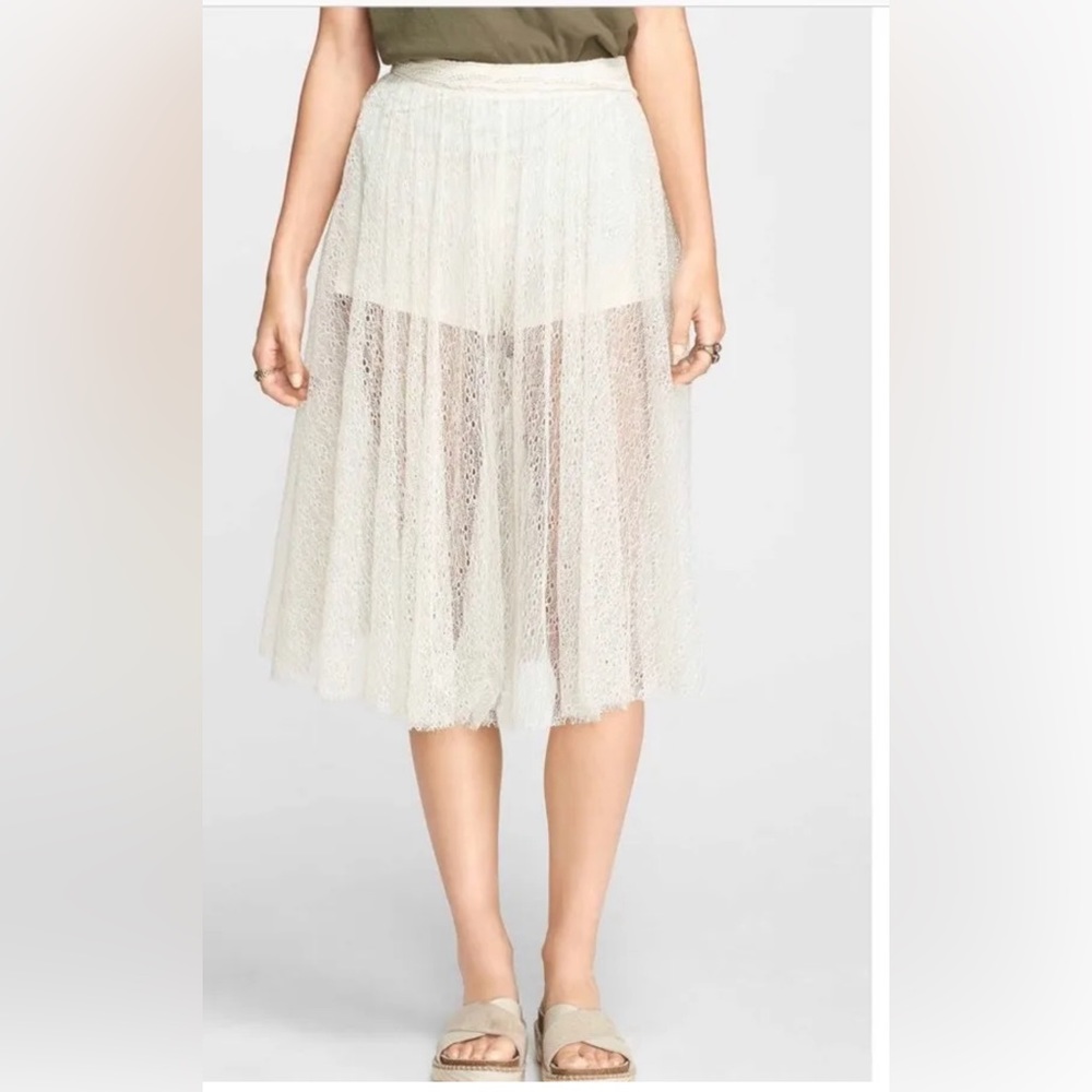 Free People Cream Lace High Waist Hot Shorts Sheer Skirt Size 4 Culottes - Picture 2 of 8